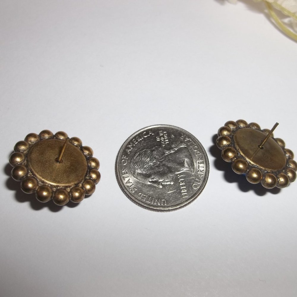 Blue & Bronze Earring Set Stud Post Back Fashion Accessory Jewelry Pair 6853 - Picture 5 of 6